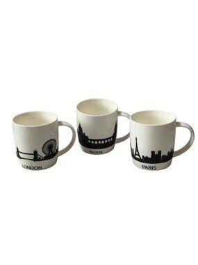 Set Of 3 Soho Loft City Skyline Mugs Paris London Rome Dishwasher Microwave Safe